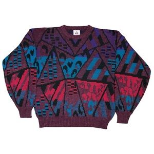 Peter Jon Clothing Vintage Grandpa Sweater Aztec Indian Mask Print Size Large